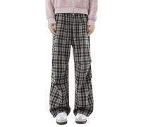Sweatpants Men's Checked Trousers High Waist Trousers Wide Leg Trousers Y2K Stylish Casual Trousers Straight Leg Sports Trousers High Waist Crinkle Pants Vintage Flannel Pyjama Bottoms Lounge Trousers