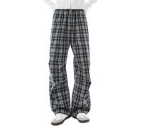 Sweatpants Men's Checked Trousers High Waist Trousers Wide Leg Trousers Y2K Stylish Casual Trousers Straight Leg Sports Trousers High Waist Crinkle Pants Vintage Flannel Pyjama Bottoms Lounge Trousers