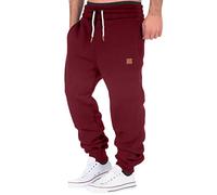 Sweatpants Mens Thick Baggy, Athletic Drawstring Tapered Joggers with Zipper Pockets Elastic Waist Tracksuit Bottom Winter Warm Walking Trousers Casual Loose Fit Joggers Pant Wine
