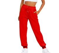 Sweatpants Womens Elastic High Waisted Joggers Plain Tracksuit Bottoms with Drawstring Baggy Ankle Cuffed Straight Leg Jogging Pants with Pockets Outdoor Lounge Travel Workout Streetwear Red