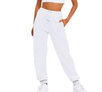 Sweatpants Womens Elastic High Waisted Joggers Plain Tracksuit Bottoms with Drawstring Baggy Ankle Cuffed Straight Leg Jogging Pants with Pockets Outdoor Lounge Travel Workout Streetwear White
