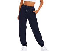 Sweatpants Womens Elastic High Waisted Joggers Plain Tracksuit Bottoms with Drawstring Baggy Ankle Cuffed Straight Leg Jogging Pants with Pockets Outdoor Lounge Travel Workout Streetwear Navy