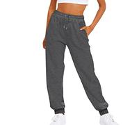 Sweatpants Womens Elastic High Waisted Joggers Plain Tracksuit Bottoms with Drawstring Baggy Ankle Cuffed Straight Leg Jogging Pants with Pockets Outdoor Lounge Travel Workout Streetwear Dark Gray