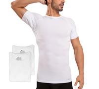 Sweatproof Undershirt Mens Modal Crew w Sweat Pads, Silver Treated to Fight Embarrassing Odor Aluminum Free Alternative 3pk, White, Medium
