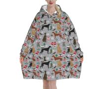 Sweatshirt Blanket,Flannel Pullover,Women's Wearable Blanket Hoodie, Greyhound Dogs Christmas Dog Cute Xmas Dog