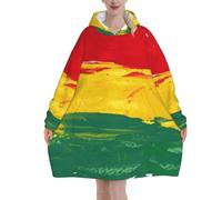 Sweatshirt Blanket,Women's Wearable Hoodie Fit Most People Flannel Pullover Blanket,Colorful Reggae Colors Green Rasta Jamaica Flag Jamaican