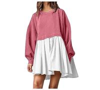 Sweatshirt Dresses for Women UK 2023 New Solid Patchwork Crewneck Long Sleeve Pullover Tops Hoodless Dress Loose Fit Mini Casual Fashion Love Print Cute Gowns 80s Fancy Wedding Guest Dresses Sales