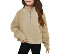 Sweatshirt for Girls Clearance,Kids Half Zip Crewneck Fleece Sweatshirt,Middle Big Girls Sweatshirt Solid Thumb Buckle Long Sleeved Warm Pullover Sweatshirt Fall Winter Cute Crop Tops for 5-14 Years