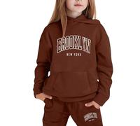 Sweatshirt for Kids Unisex 2 Piece Lounge Suit Set Children Fashion Winter Spring Tie Dye Fleece Hooded Baseball Plain Top Bottoms Long Sleeve Outfits Sport Streetwear Age 5-14 Years Brown