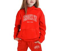 Sweatshirt for Kids Unisex 2 Piece Lounge Suit Set Children Fashion Winter Spring Tie Dye Fleece Hooded Baseball Plain Top Bottoms Long Sleeve Outfits Sport Streetwear Age 5-14 Years Red