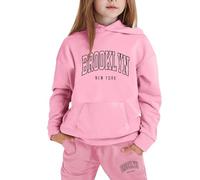 Sweatshirt for Kids Unisex 2 Piece Lounge Suit Set Children Fashion Winter Spring Tie Dye Fleece Hooded Baseball Plain Top Bottoms Long Sleeve Outfits Sport Streetwear Age 5-14 Years Pink