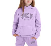 Sweatshirt for Kids Unisex 2 Piece Lounge Suit Set Children Fashion Winter Spring Tie Dye Fleece Hooded Baseball Plain Top Bottoms Long Sleeve Outfits Sport Streetwear Age 5-14 Years Light Purple