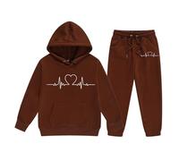 Sweatshirt for Kids Unisex 2 Piece Oversized Outfit Costume Tracksuit Activewear Casual Baseball Plain Top Bottoms Running Walking Hiking Track Suit Gifts Children Age 5-16 Years Brown