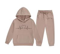 Sweatshirt for Kids Unisex 2 Piece Oversized Outfit Costume Tracksuit Activewear Casual Baseball Plain Top Bottoms Running Walking Hiking Track Suit Gifts Children Age 5-16 Years Khaki
