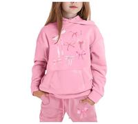 Sweatshirt for Kids Unisex 2 Piece Oversized Outfit Fashion Letter Print Activewear Casual Hoodie Joggers Sets Gifts Children Age 5-16 Years Pink