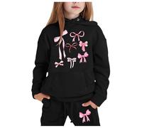 Sweatshirt for Kids Unisex 2 Piece Oversized Outfit Fashion Letter Print Activewear Casual Hoodie Joggers Sets Gifts Children Age 5-16 Years Black