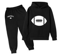 Sweatshirt for Kids Unisex 2 Piece Oversized Outfit Long Sleeve Pullover Sweat Pants Baseball Plain Top Bottoms Y2K Letter Print Preppy Clothes Sport Streetwear Age 5-14 Years Black