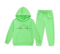 Sweatshirt for Kids Unisex Casual Sweat Jacket Pants Outfits Fashion Winter Spring Jogging Bottom Girls Boys Oversized Outfit Activewear Hoodie and Trousers Green