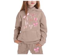 Sweatshirt for Kids Unisex Hoodie and Loose Sweatpants Fashion Letter Print Sweat Pants Jogging Set Track Suit Top Bottom Loungewear Gifts Children Age 5-16 Years Khaki