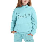Sweatshirt for Kids Unisex Top+Bottom Fashion Winter Spring Sweat Pants Girls Boys Oversized Outfit Running Walking Hiking Track Suit Gifts Children Age 5-16 Years Light Blue