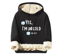 Sweatshirt For Men V Neck Yes I'M Cold Sweatshirt Mens Thermal Fleece Lined Tops Crewneck Casual Pullover Tops Funny Letter Tees Shirts Baggy Warm Tees Shirts Office 01 Black XL