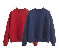 Sweatshirt For Women 2 Pack, Fleece Plain Loose Fit Pull On Sweatshirts Casual Mock Neck Pullover Tops Long Sleeve Fall Sweaters Ladies Shirt Casual Easy Solid Color Long-Sleeves Round Neck