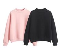 Sweatshirt For Women 2 Pack, Fleece Plain Loose Fit Pull On Sweatshirts Casual Mock Neck Pullover Tops Long Sleeve Fall Sweaters Ladies Shirt Casual Easy Solid Color Long-Sleeves Round Neck