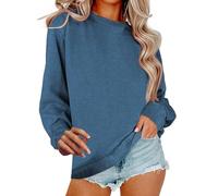 Sweatshirt For Women Casual Oversized Solid Color Long Sleeve Crew Neck Sweatshirt Leisure Plain Regular Fit Cozy Snuggle Preppy Sweatshirts Fall Pullover Sweaters Navy M