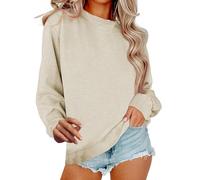 Sweatshirt For Women Casual Oversized Solid Color Long Sleeve Crew Neck Sweatshirt Leisure Plain Regular Fit Cozy Snuggle Preppy Sweatshirts Fall Pullover Sweaters Beige L