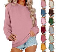 Sweatshirt For Women Casual Oversized Solid Color Long Sleeve Crew Neck Sweatshirt Leisure Plain Regular Fit Cozy Snuggle Preppy Sweatshirts Fall Pullover Sweaters Light Pink M