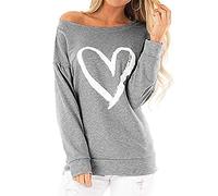 Sweatshirt for Women Teen Girls Cute Heart Print Casual Pullover Long Sleeve Pullover Sweatshirt Tops Women Valentines Heart Prints Sweatshirts Ladies Off Shoulder Long Sleeve Pullover T Shirt Blouse