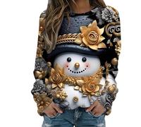 Sweatshirt for Womens Fashion Christmas Sweatshirt Cute 3D Christmas Pattern Crew Neck Sweatshirt Long Sleeve Oversized Sweatshirt Pullover Top Plus Size Holiday Clothes Ladies Lightweight Hoodie
