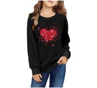 Sweatshirt Girls Jumpers Cute Heart Printed Long Sleeves Sweatshirts Casual Crew Neck Fall Winter Pullover Tops Toddler Clothes Casual Comfy Fleece Jumper School Warm Teen Girl Coat