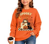 Sweatshirt Girls Long Sleeve Pullover Kids Girls Large Sizes Comfortable Casual Children's Jumper Crew Neck Fleece Funny Pumpkin Party Top for Halloween Costume Outfits