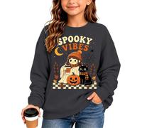Sweatshirt Girls Long Sleeve Pullover Kids Girls Large Sizes Comfortable Casual Children's Jumper Crew Neck Fleece Funny Pumpkin Party Top for Halloween Costume Outfits