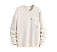 Sweatshirt Men'S Solid Color Knitted Round Neck Pocket Design Hoodless Sweatshirt Casual Loose Comfortable Business Trend Pullover Mens Sweatshirts Work Sweatshirts (Beige-3, XXL)