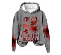 Sweatshirt Oversized Word Graphic Sweatshirts for Women I'M Ok It's Not My Blood Sweatshirt Sarcastic Halloween Humour Pullover Hoodie Soft Printed Shirt Women Sweatshirt Hoodie Set, gray, M