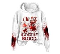 Sweatshirt Oversized Word Graphic Sweatshirts for Women I'M Ok It's Not My Blood Sweatshirt Sarcastic Halloween Humour Pullover Hoodie Soft Printed Shirt Women Sweatshirt Hoodie Set, White, S
