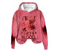 Sweatshirt Oversized Word Graphic Sweatshirts for Women I'M Ok It's Not My Blood Sweatshirt Sarcastic Halloween Humour Pullover Hoodie Soft Printed Shirt Women Sweatshirt Hoodie Set, Hot Pink, L