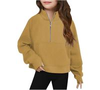Sweatshirt Pullover for Girls Cute Fall Winter Pullover Half Zipper Crop Tops for Teen Girls Oversized Long Sleeve Fashion Casual Comfy Warm Sweater Clothes Thumb Hole for 5-14 Years
