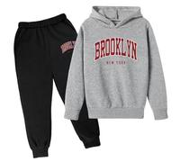Sweatshirt Set for Kids 2 Piece Oversized Outfit Hoodies and Joggers Clothes Sets Plain Activewear Sweat Jacket Pants Suit Outfits Jogging Children Age 2-13 Years Dark Gray
