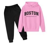 Sweatshirt Set for Kids Fashion and Pants Long Sleeve Plain Letter Print Cotton Track Suit Jogging Festival Costume Tracksuit Y2K Activewear Sets Pink