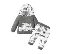 Sweatshirt Set for Kids Hoodie Trousers 2Pcs Boys Girls Outwear Relaxed Fit, Machine Wash Sweat Jacket Pants Suit Outfits Bottom Jogging Y2K Activewear Sets Grey