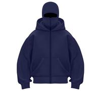 Sweatshirt Unisex Winter Men's Hooded Double Capped Long Sleeved Pure Pullover Pullover Plush Hoodies (Navy, XL)