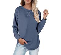 Sweatshirt Women Kids Hoodies Jumpers 40Th Birthday Gifts for Women Causal Autumn Winter Womens Solid Round Neck Plus Size Top Fashionable Long Sleeved Hoodless Sweatshirt Sale Clearance Items Blue