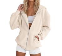 Sweatshirt Women uk Zip up, Oversized Hoodie Women Full Zip Casual Baggy Oversized Sweatshirts Fall Winter Long Raglan Sleeve Tops Jumper Y2K Streetwear Sports Tracksuit Jackets Beige
