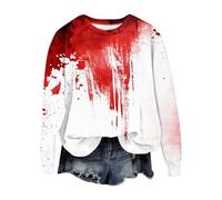Sweatshirt Women's Halloween Pullover Gothic Clothing Women's Scary Top Bloody Handprints Sweatshirt Crew Neck Long Sleeve Tops Cotton Casual Long Sleeve Shirt Pullover, red, S