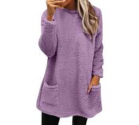 Sweatshirt Women's Oversize Plush Long Sleeve Shirt with Without Hood, Comfortable Long Sleeve Tops Solid Pullover Women Soft Jumper with Pockets Teenager Girls Doing Crew Neck Blouses Spring Tops