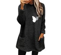 Sweatshirt Women's Oversize Plush Long Sleeve Tops with Without Hood, Warm Long Sleeve Shirt Solid Pullover Women Simple Jumper with Pockets, Teenager Girls Doing Crew Neck Blouses Fashionable Tops