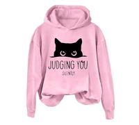 Sweatshirt Women's Oversized Hoodie with Print Pullover Casual Long Sleeve Sports Shirt with Cat Pattern T-Shirt with Cat Pattern Long Sleeve Shirt Large Size Sweatshirt Casual Tops, pink, L